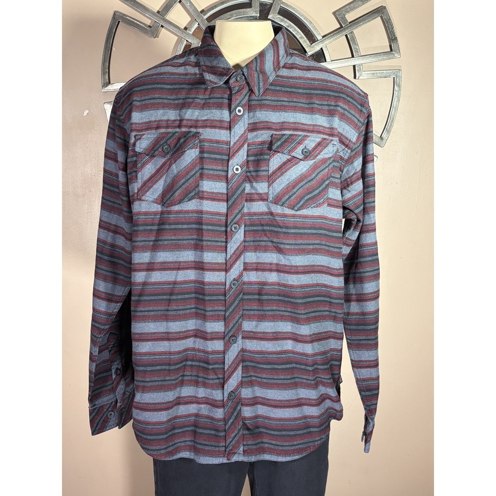 Metal Mulisha Shirt Mens XL Red Gray Striped Button Up Revenge Woven Flannel